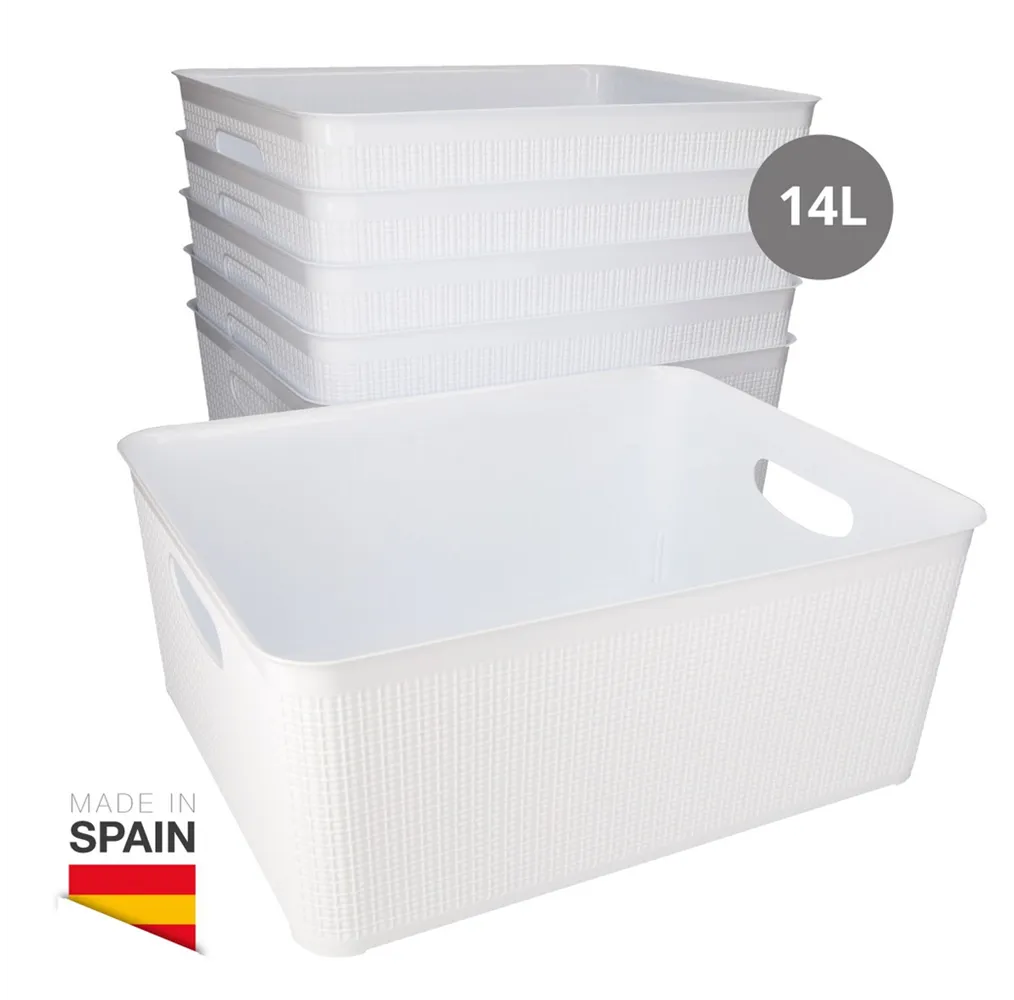 Cesto organizador plástico 14L Blanco - 6u retráctil