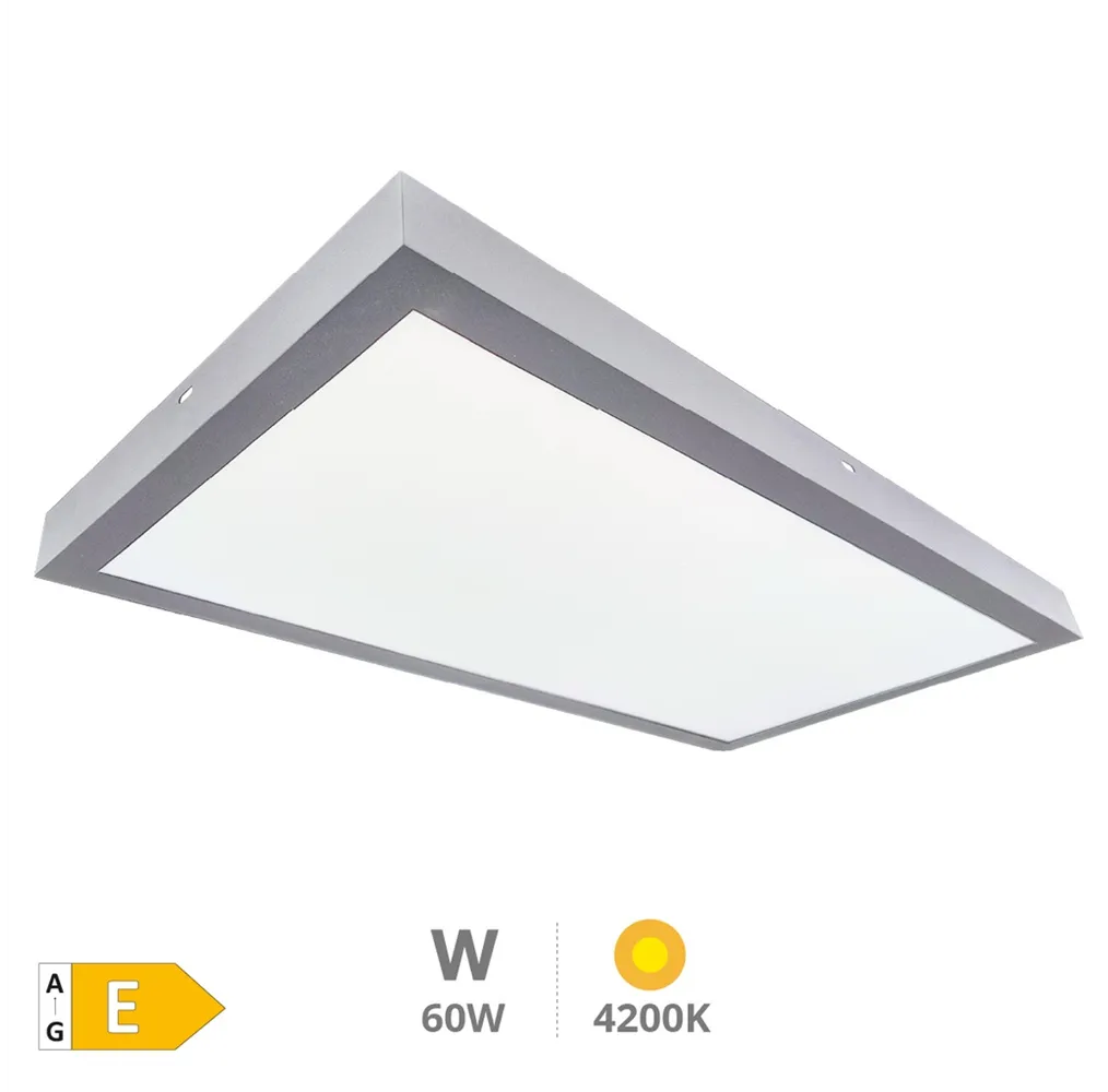 Panel superficie LED rectangular Kisongo 120x60cm 60W 4200K Níquel