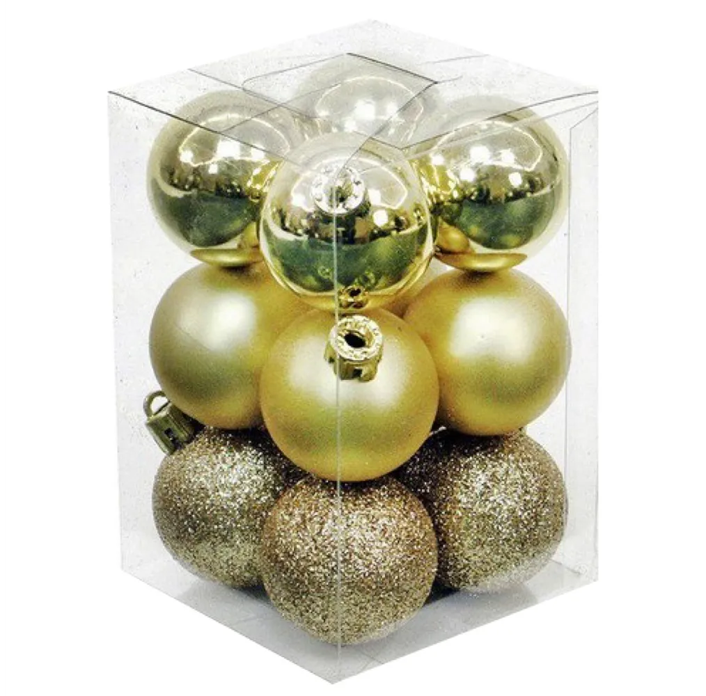 Pack 12 bolas de navidad 6cm Dorado