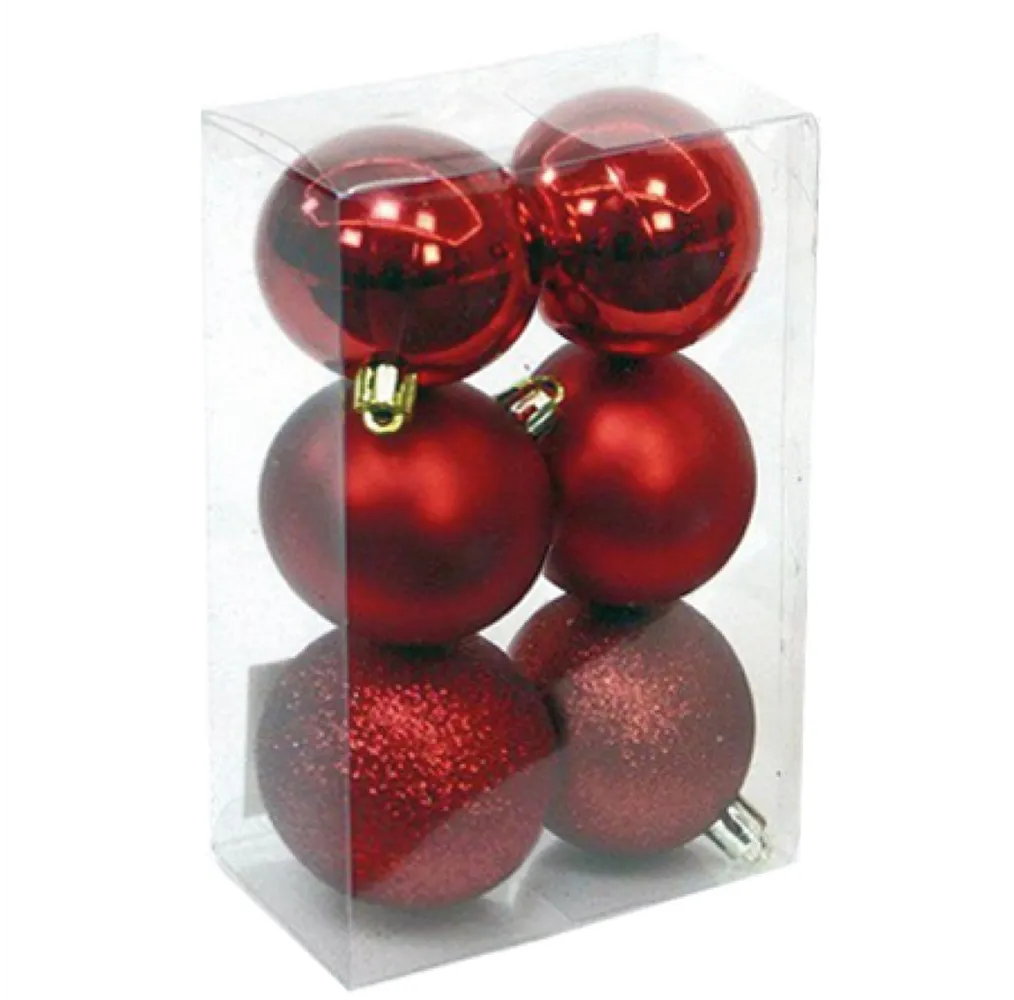 Pack 6 bolas de navidad 8cm Rojo