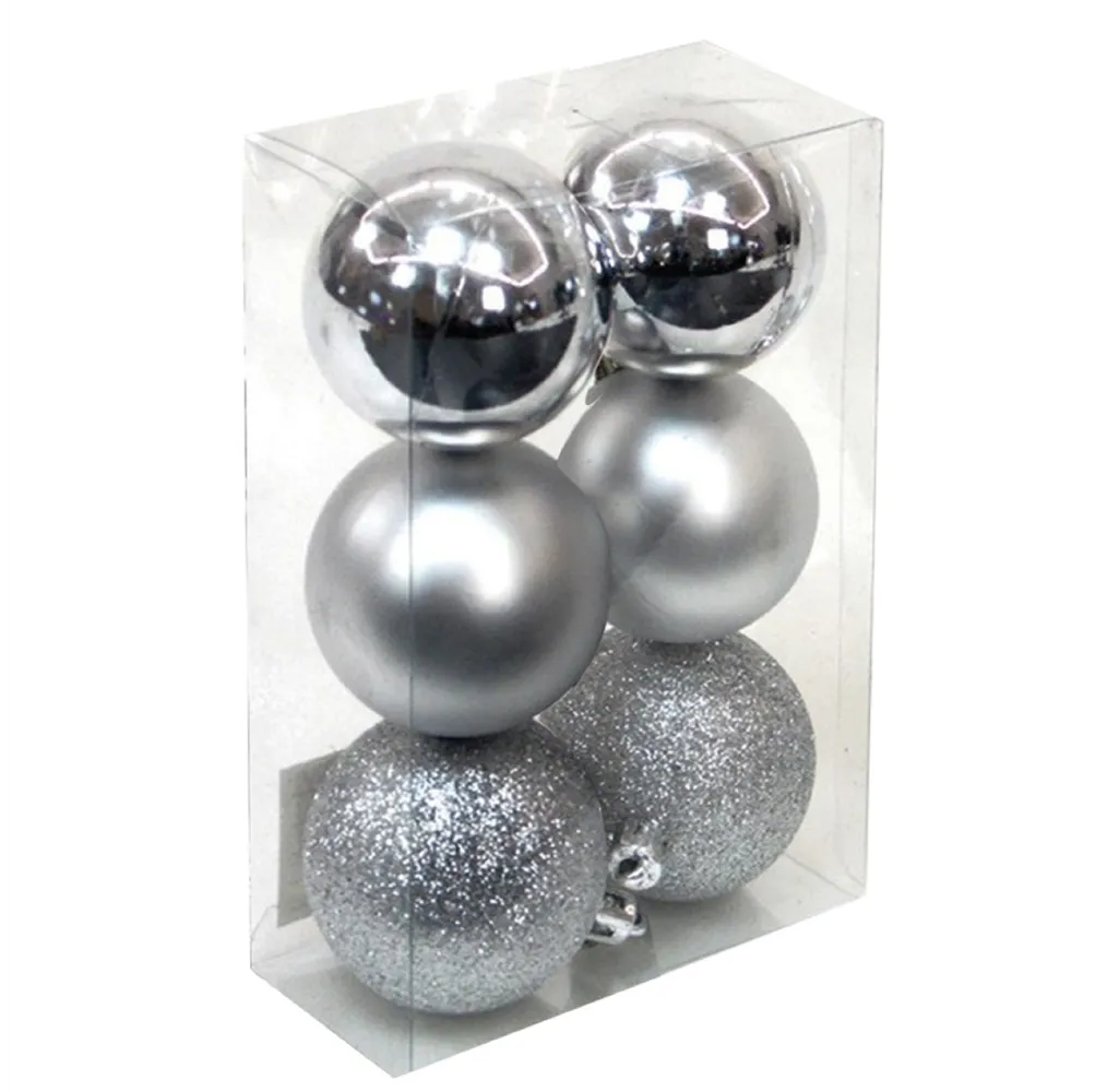 Pack 6 bolas de navidad 8cm Plateado