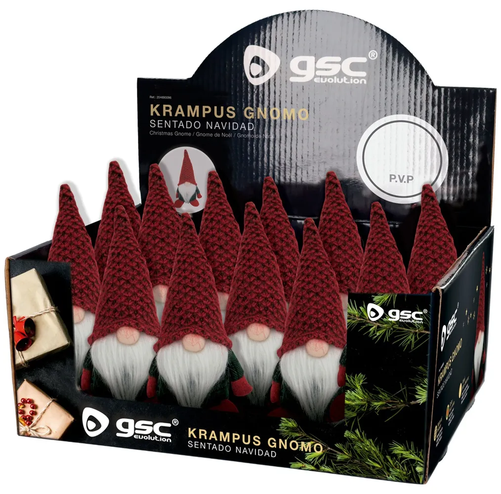 Gnomo de navidad sentado Krampus 17cm Rojo y verde - 12u caja exp