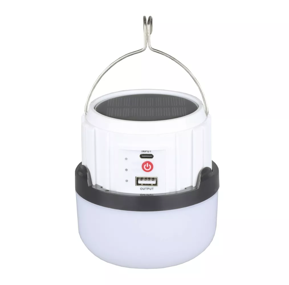 Linterna solar LED recargable para camping 300lm con función Powerbank