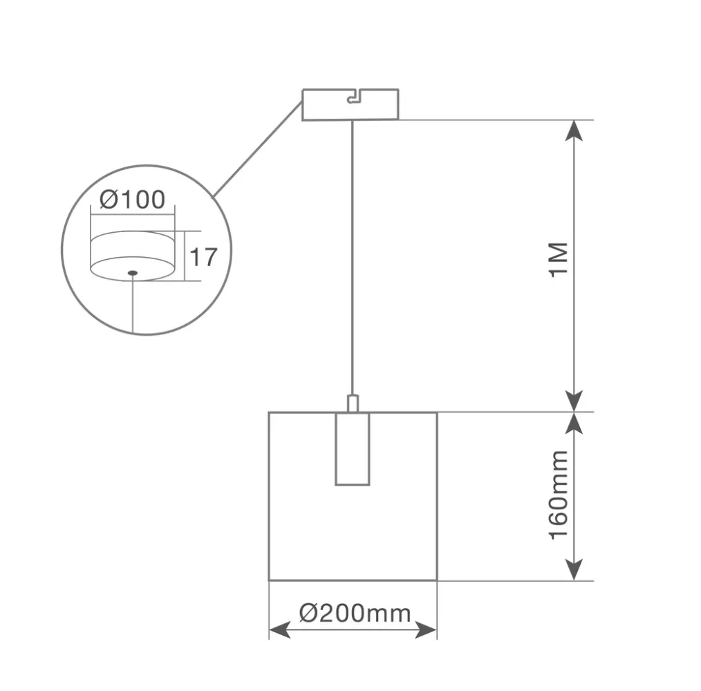 Lámpara colgante Serie Carnot cuadrada E27 200mm negra