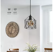 Lámpara colgante Serie Carnot cuadrada E27 200mm negra