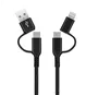 Cable cargador 4 en 1 (2 USB Tipo C, conector Lightning y USB) nylon trenzado 1,5M 