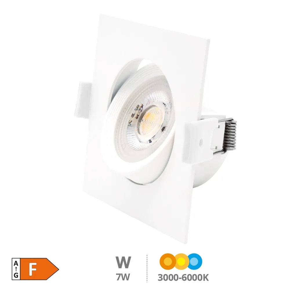 Aro basculante cuadrado empotrable LED Gonde 7W 3000-4000-6500K Blanco 