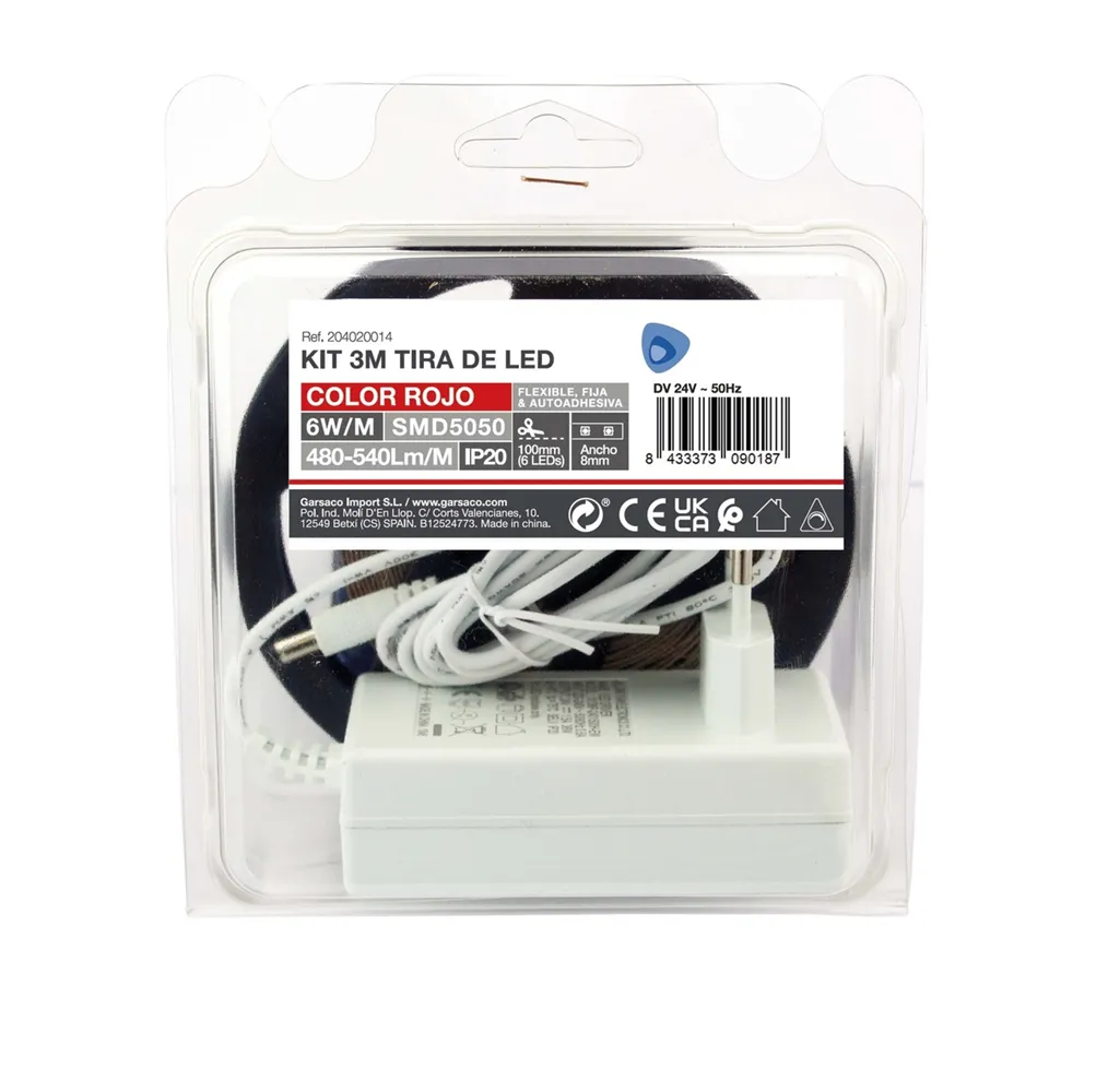 Kit 3M Tira de LED 6W/M IP20 Rojo preparado