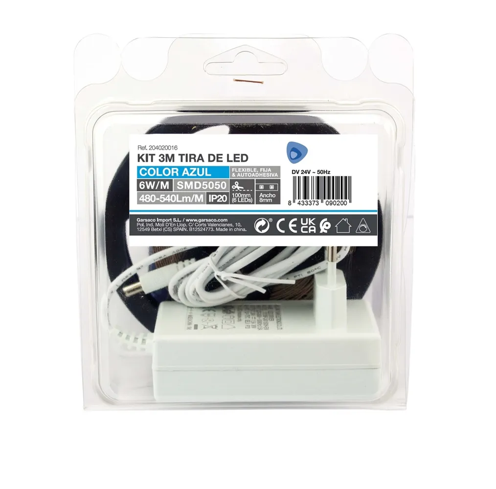 Kit 3M Tira de LED 6W/M IP20 Azul preparado
