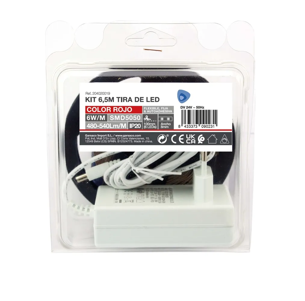 Kit 6,5M Tira de LED 6W/M IP20 Rojo preparado