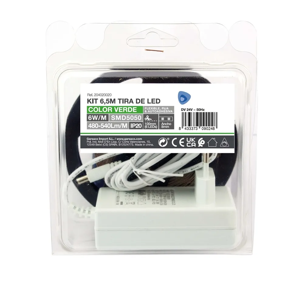 Kit 6,5M Tira de LED 6W/M IP20 Verde preparado