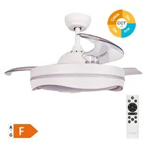 Ventilador techo Nicosia con luz CCT regulable y mando Ø107 3 aspas retráctiles DC Blanco