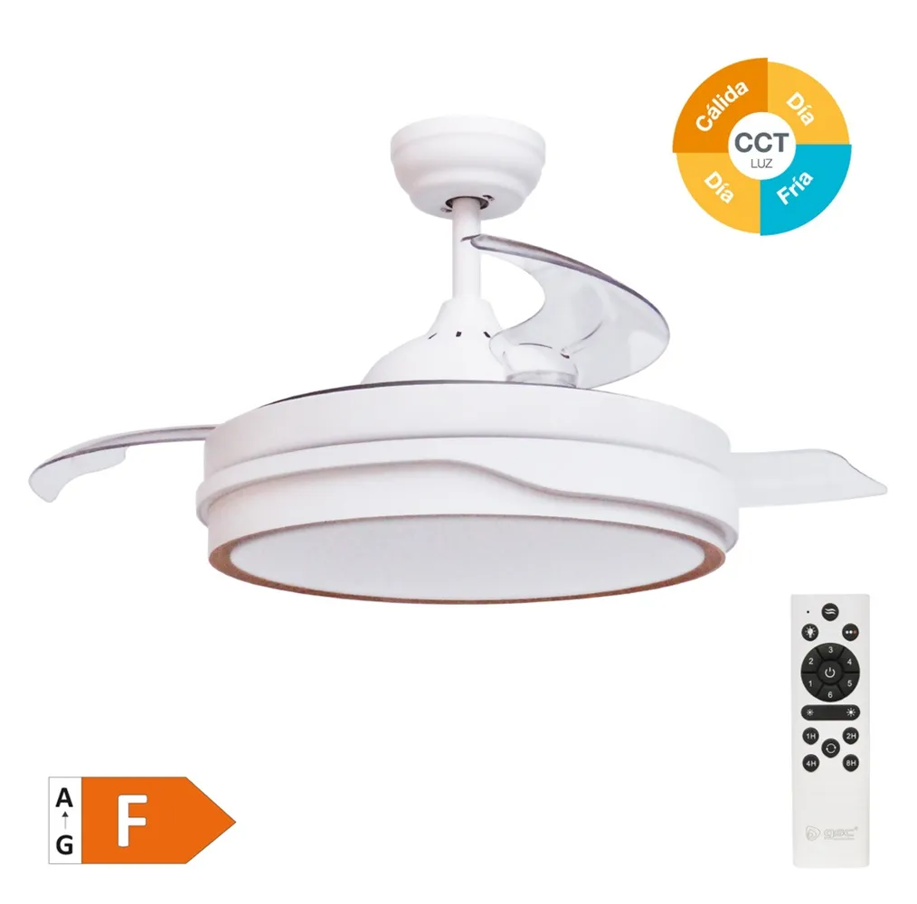 Ventilador techo Lentini con luz CCT regulable y mando Ø107 3 aspas retráctiles DC Blanco