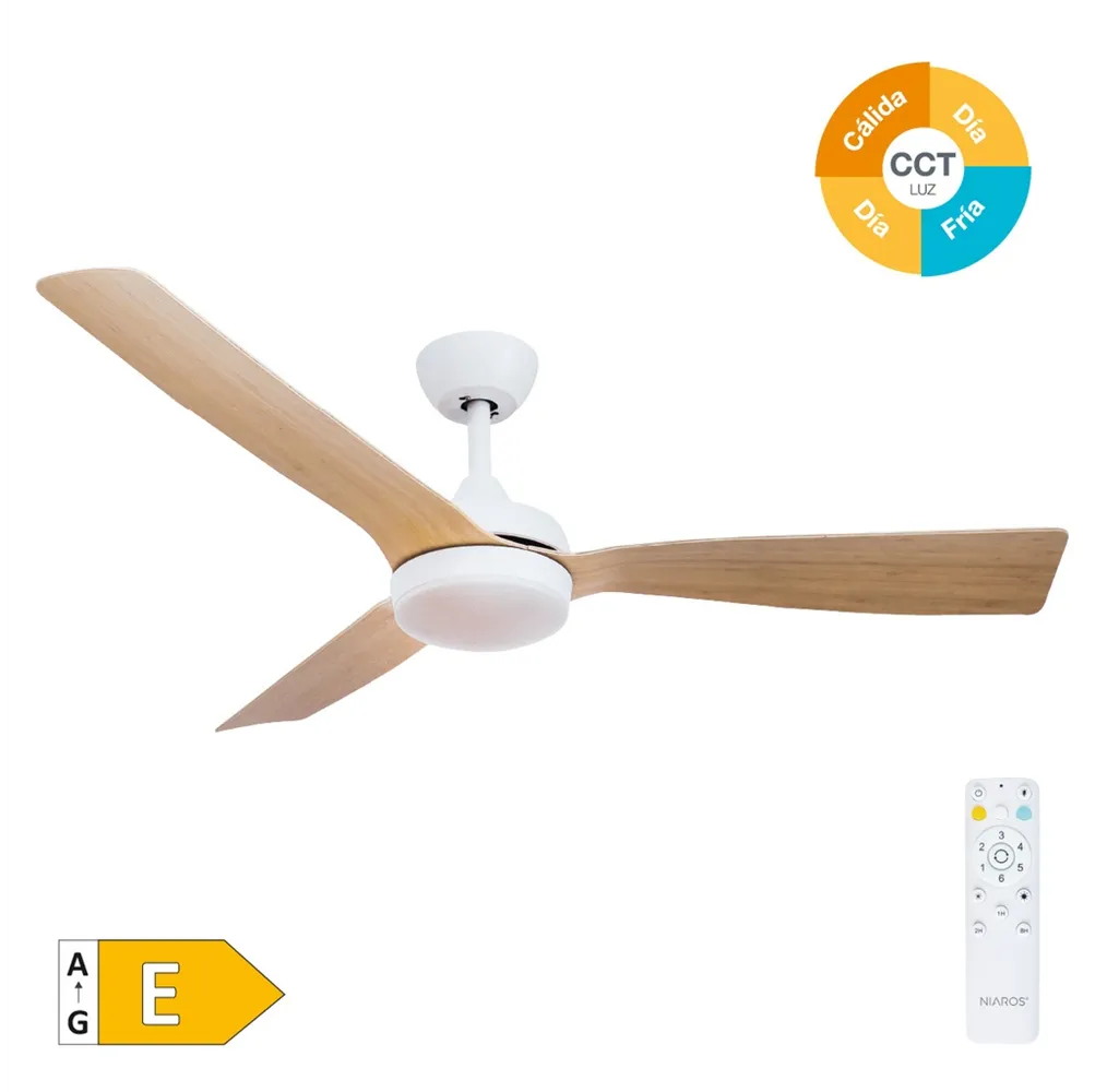 Ventilador techo Cefalú con luz CCT regulable y mando Ø132 3 aspas DC Blanco