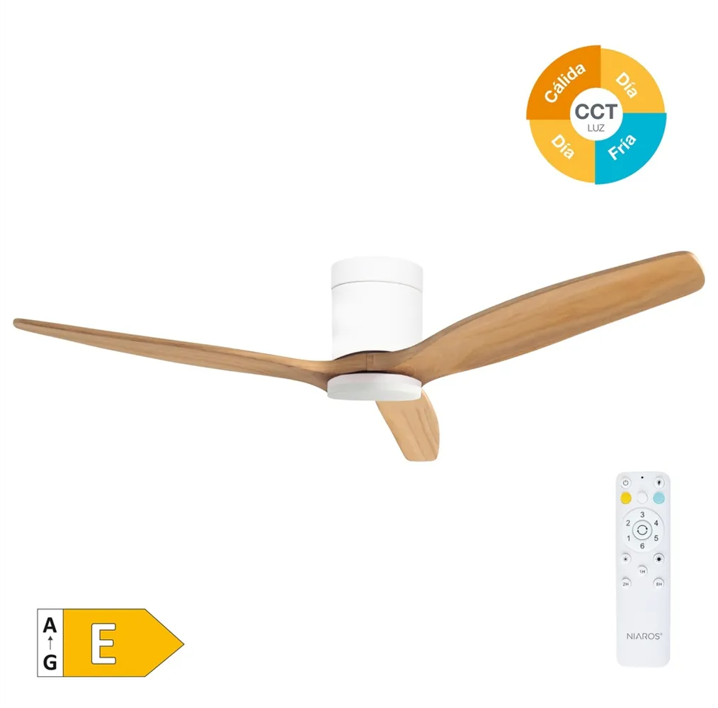 Ventilador techo inteligente Kasama con luz CCT regulable y mando Ø132 3 aspas DC Blanco