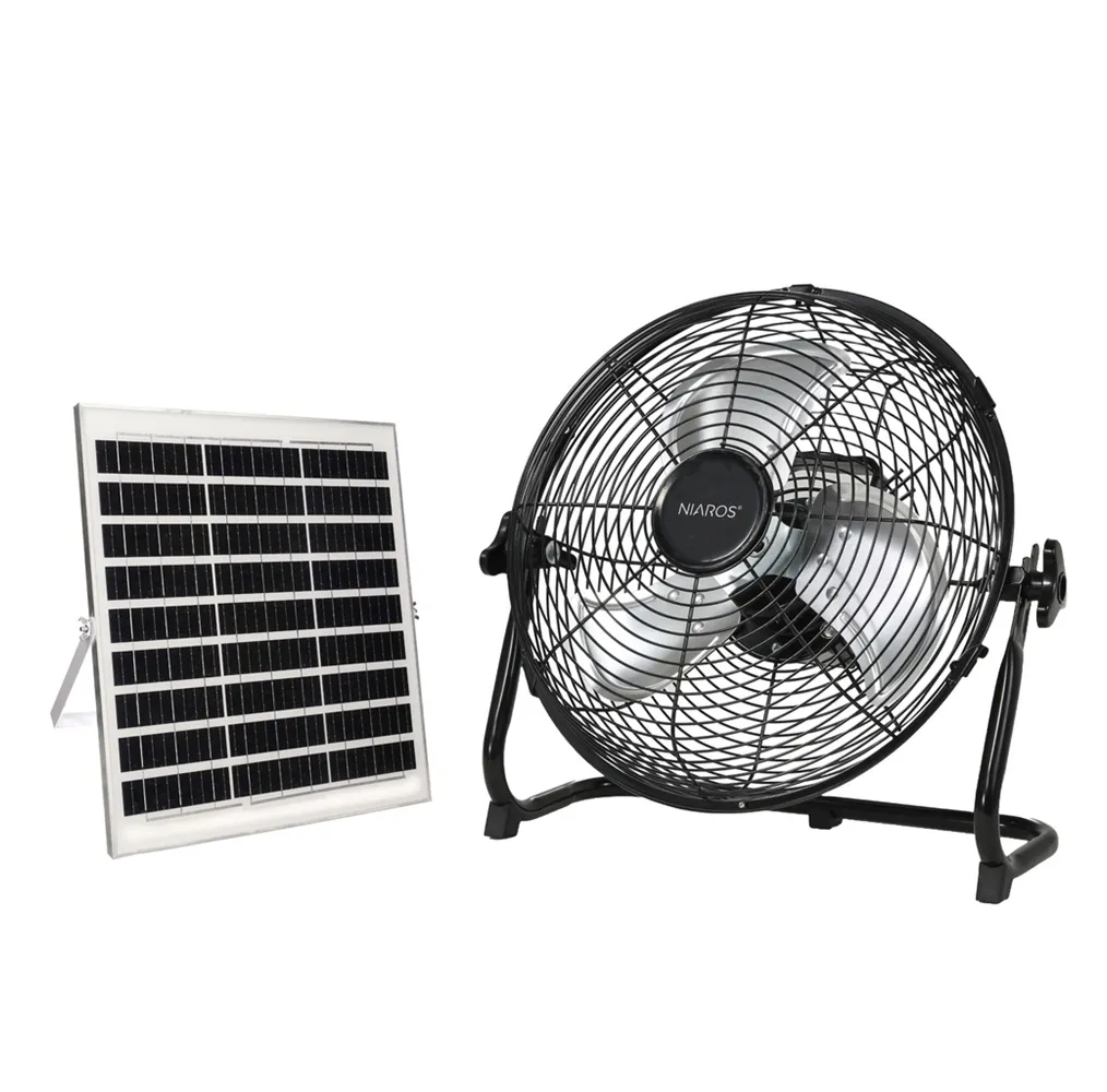Kit ventilador metálico de suelo y panel solar Nuoro Ø36cm 15W motor DC Negro