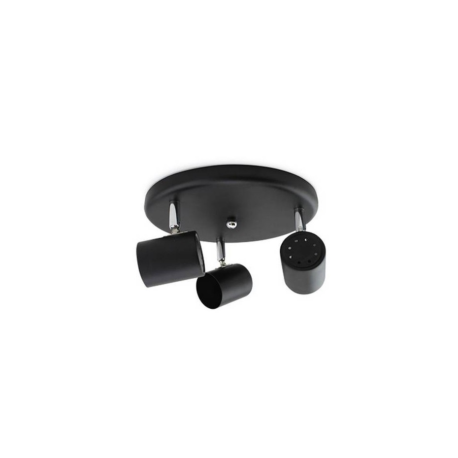 Foco de techo triple circular GU10 Negro orientable