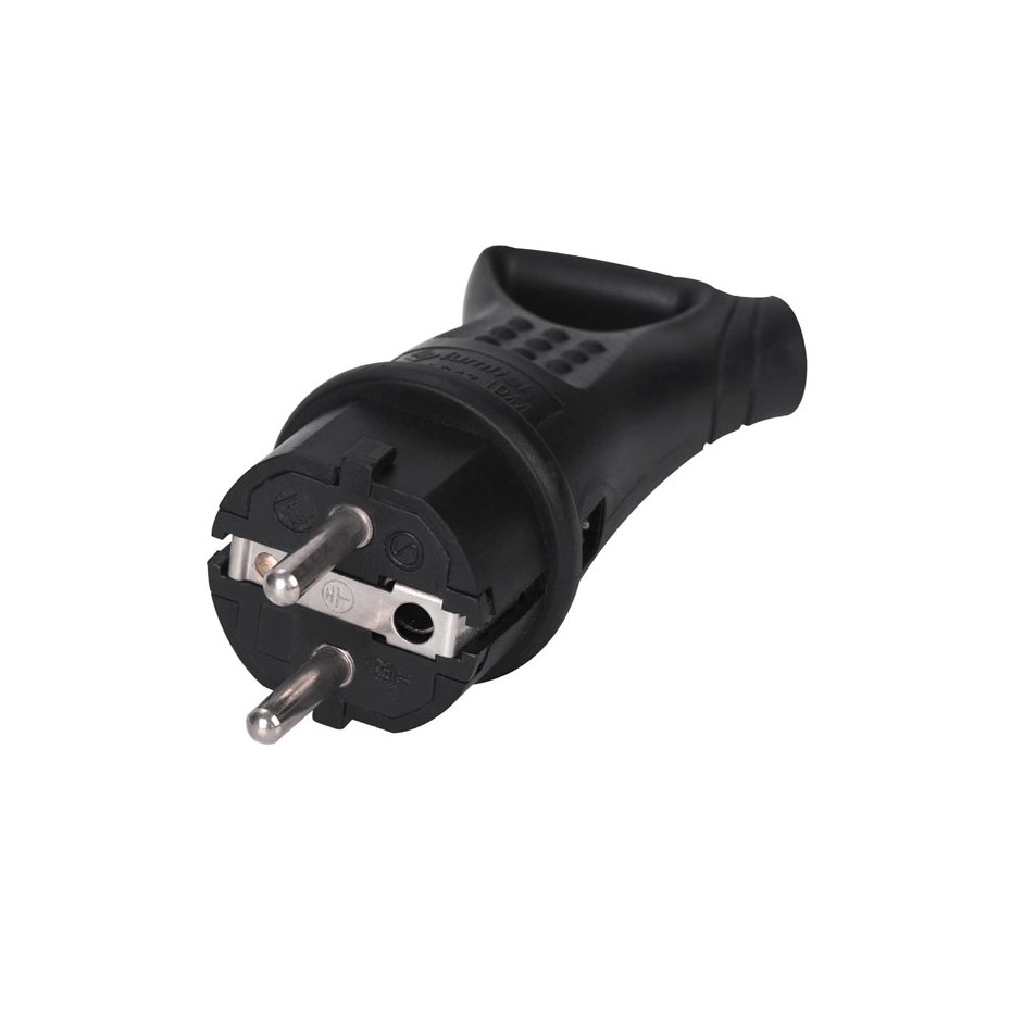 Clavija con tirador impermeable IP44 de goma 4.8mm Negro