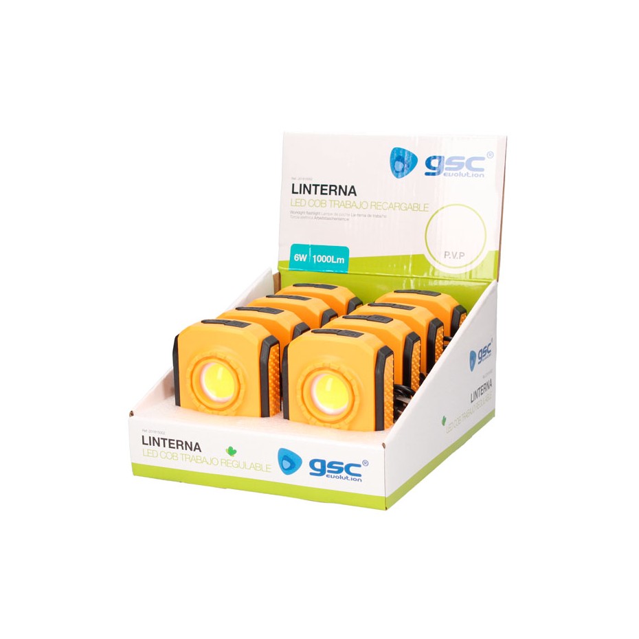 Caja de 8 Linternas de trabajo LED 6W 1000lm recargable por USB