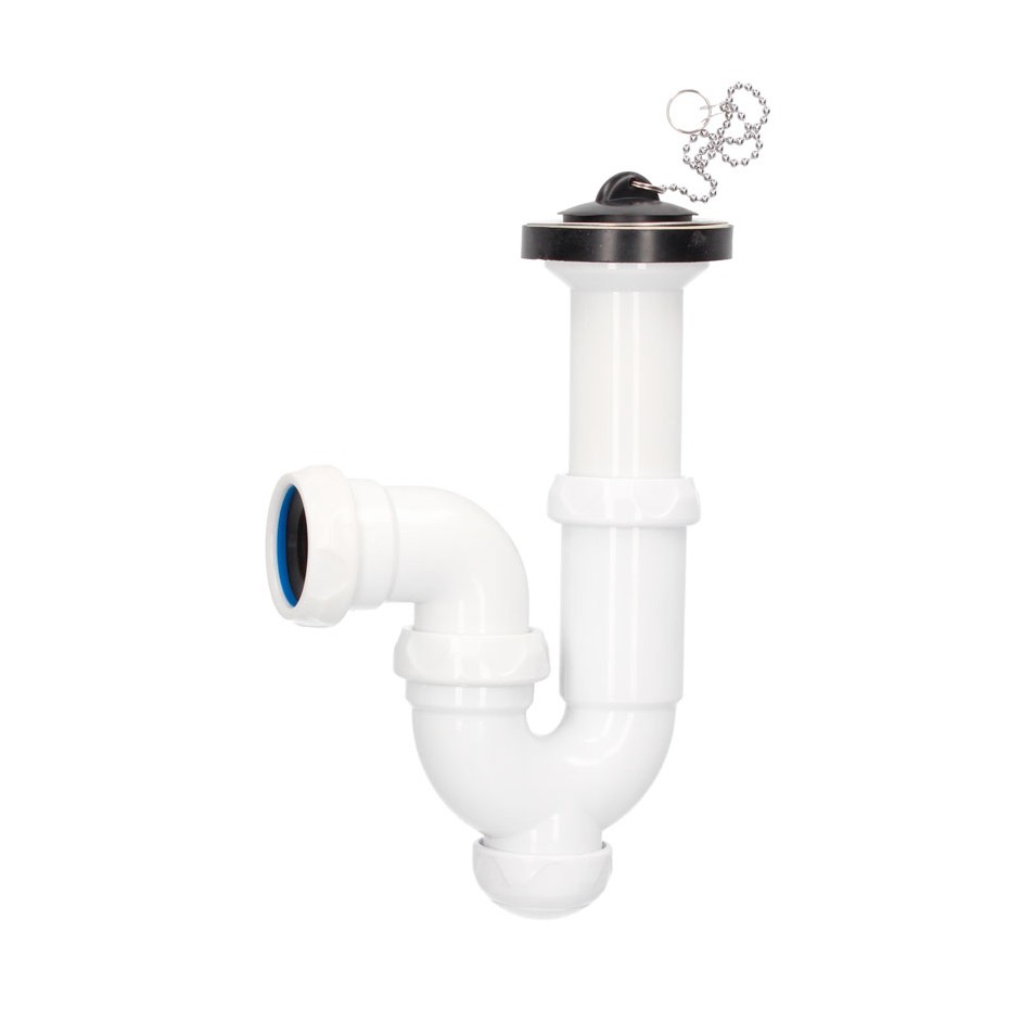 Sifón curvo extensible con válvula para lavabo y bidet