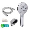 Kit de ducha eco ahorro: Alcachofa Ø129mm con 3 funciones + flexo + soporte ajustable