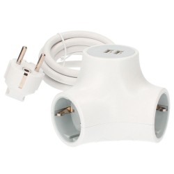Ladrón alargador de triple salida y 2 USB con cable de 1,4 metros