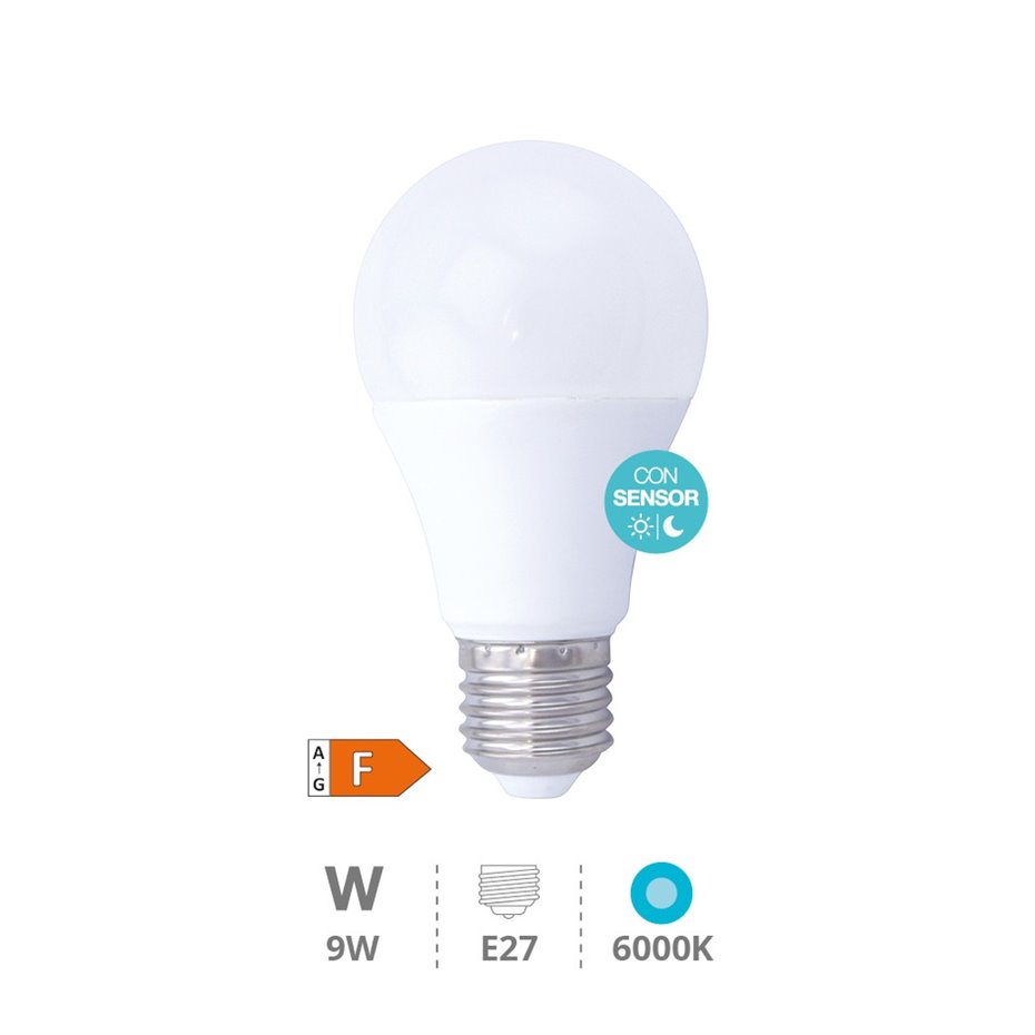 Lámpara LED estándar con sensor crepuscular 9W E27 6000K