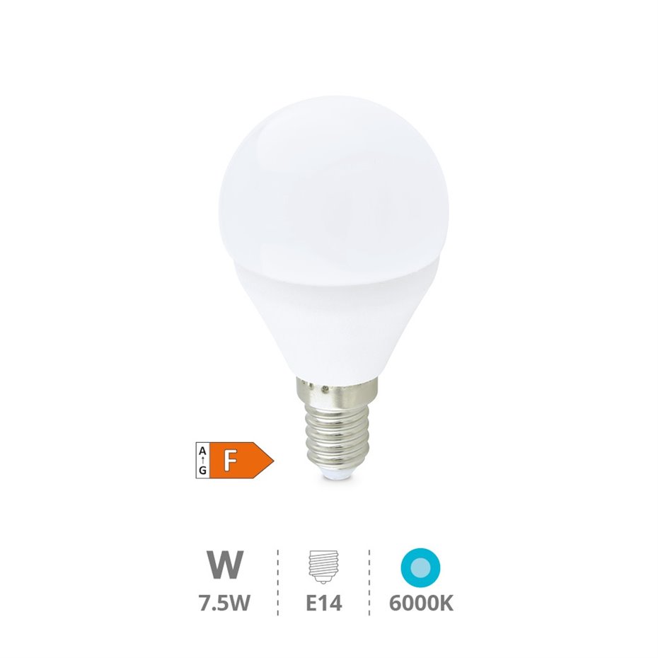 Lámpara LED esférica 7,5W E14 6000K
