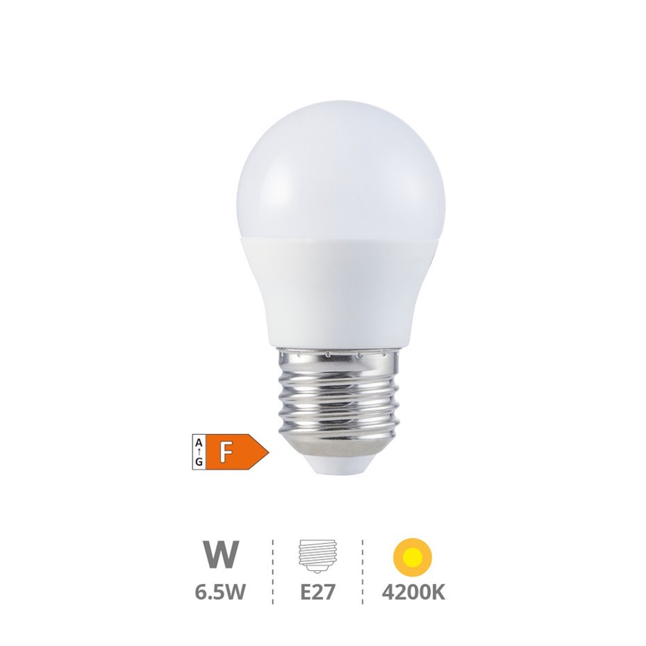Lámpara LED esférica 6,5W E27 4200K
