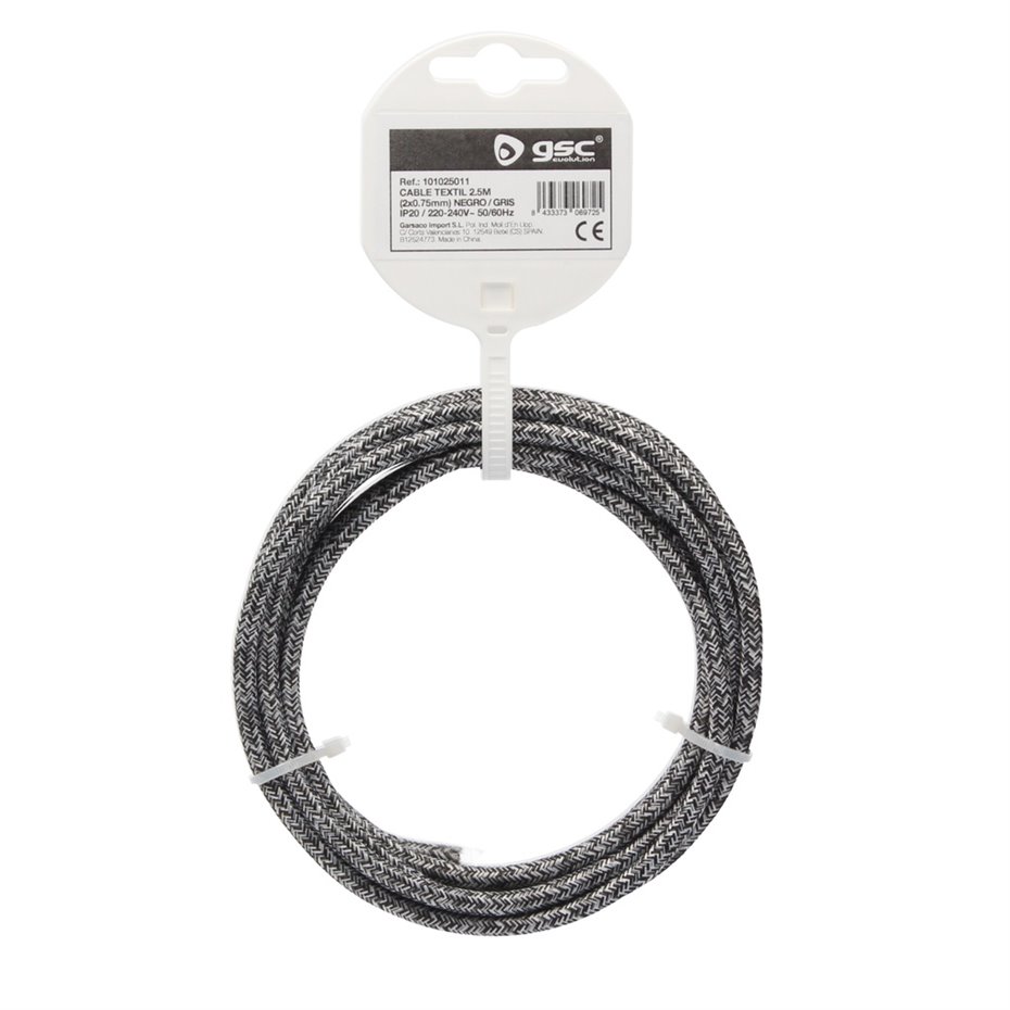 Cable textil 10M (2x0.75mm) Negro/Gris (copia)