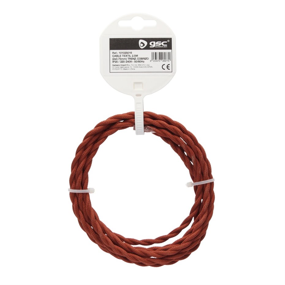 Cable textil 10M (2x0.75mm) trenzado Cobrizo (copia)