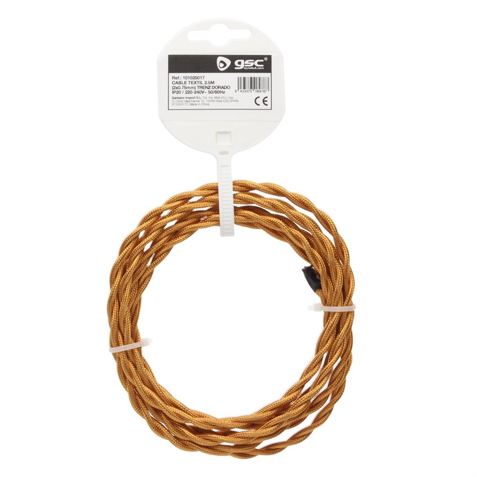 Cable textil 10M (2x0.75mm) trenzado Dorado (copia)