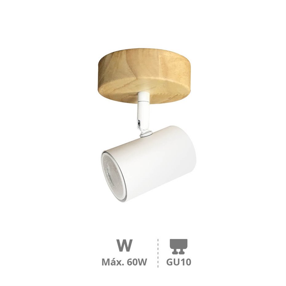 Foco de techo GU10Max.60W Madera-Blanco