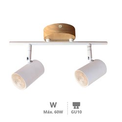 Foco doble de techo GU10 Max.60W Madera-Blanco