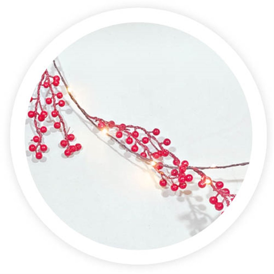 Guirnalda LED de bayas rojas 1,8M Luz cálida