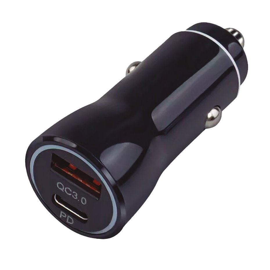 Cargador coche USB C + A QC 3.0